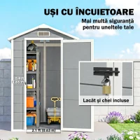 Outsunny Magazie de Grădină din Rășină cu Podea, Ușă Blocabilă și Fereastră, 1,3 x 1,8 m, Gri(m-6)