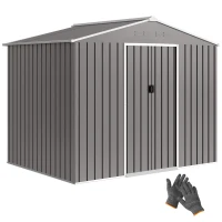 Outsunny Căsuță de grădină 2,3x1,7 m din oțel cu orificii de aerisire și uși duble glisante, efect lemn(m-11)