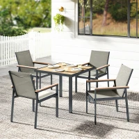 Outsunny Five-Piece Metal Dining Set, with Glass-Top Table - Khaki(m-11)