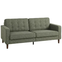 HOMCOM 3 Seater Sofa Button Tufted Upholstered Couch with Wood Legs for Living Room, Green(m-1)