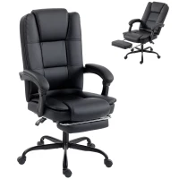 HOMCOM Scaun Birou Ergonomic Reclinabil Rotativ din Piele PU cu Suport pentru Picioare, Înălțime Reglabilă, Negru(m-11)