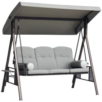 Outsunny Columpio de Jardín de 3 Plazas con Estructura Metálica Toldo y Bandeja para Bebidas para Exterior 116x206x183 cm Gris(m-1)