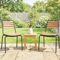 Outsunny Lot de 2 Chaises de Jardin Empilables, Assise et Dossier en Bois Massif à Lattes, Cadre en Acier, 61x47x81cm, Naturel(m-9)