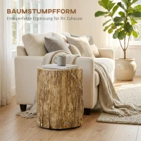 HOMCOM Beistelltisch Baumstumpf-Optik Nivillierfüße 37 cm x 37 cm x 43 cm Beton Braun(m-4)