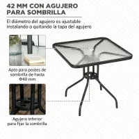 Outsunny Mesa de Jardín Cuadrada 76x76x72 cm con Agujero para Sombrilla y Encimera de Vidrio Templado para Patio Terraza Negro(m-4)