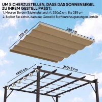 Outsunny Ersatzdach für 3 x 3 m Pergola, einziehbar, mit Regenabflusslöchern, wetterfest, Polyester, 250 x 255 cm Braun(m-4)