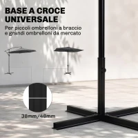 Outsunny Base per Ombrellone a Croce in Acciaio con Vite Laterale, 100x100x75 cm, Nero(m-4)