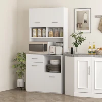 HOMCOM Mobile Dispensa in Legno con Cassetto, 4 Armadietti e 3 Ripiani Aperti, 80x35x180 cm, Bianco(m-2)