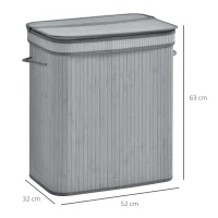 HOMCOM 100L Natural Wood Laundry Basket A Compartment w/Flip Lid Removable Lining Handles Board Base Foldable Durable Water-Resistant Dirty Clothes Storage Home Organisation Grey(m-3)