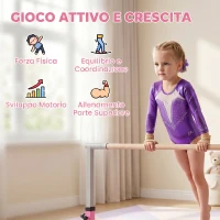 HOMCOM Barra da Ginnastica Artistica per Bambini 3+ Anni con Altezza Regolabile 92-150 cm, in Acciaio e Legno Massello di Faggio, Sbarra Orizzontali Danza Attrezzatura Palestra Antiscivolo, Rosa(m-7)
