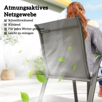 Outsunny Gartenmöbel Set Sitzgruppe 7-teilig Tisch mit 6 Atmungsaktiven Stapelstühlen Lamelldesign Hellgrau(m-5)