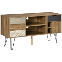 HOMCOM Mueble de TV Estilo Boho con Estantes 4 Cajones y Patas de Metal Mesa para TV de hasta 50'' 120x39x64 cm Marrón(m-11)
