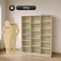 HOMCOM Bibliotecă 6 niveluri, Raft de depozitare cu 17 compartimente și rafturi reglabile, 149 x 23,6 x 188 cm, Stejar(m-3)