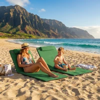 Outsunny Set of Two Metal Frame Beach Chairs, with Reclining Backs - Green(m-10)