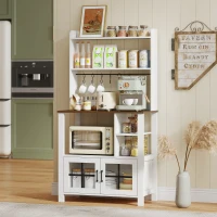 HOMCOM Alacena de Cocina con 6 Ganchos para Tazas 2 Puertas de Vidrio Estantes Abiertos 80x40x152 cm Blanco(m-10)