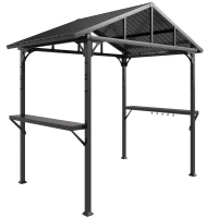 Outsunny Grillpavillon 2,52 x 1,56 m, Wasserdicht Grill Pavillon mit Satteldach Seitenablage Haken Stahlrahmen Schwarz(m-1)