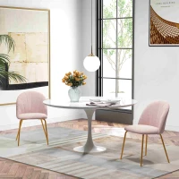 HOMCOM Set de 2 scaune de sufragerie din material cu efect de in cu picioare din oțel, 55.5x59x81 cm, roz și auriu(m-10)