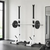 HOMCOM Set 2 Supporti Bilanciere in Acciaio con 3 Ganci, Altezza Regolabile e Portata 200kg, Argento e Nero(m-9)