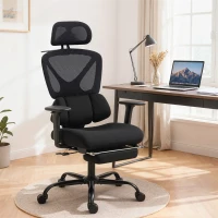 HOMCOM Sedia da Ufficio Ergonomica e Traspirante con Supporto Lombare Dinamico e Poggiapiedi, 73x75x120-128 cm, Nero(m-10)