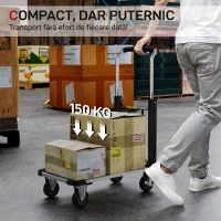 HOMCOM Cărucior pentru transport pliabil cu platformă extensibilă, capacitate 150 kg, mâner reglabil, argintiu(m-4)