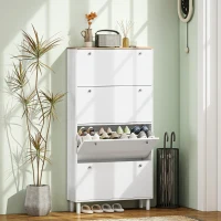 HOMCOM Dulap pentru Pantofi 32 Perechi cu 4 Sertare Rabatabile, Rafturi Reglabile, Modern, 80 x 23,5 x 157 cm, Alb(m-7)