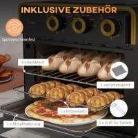 HOMCOM Mini-Backofen, 20 Liter, ölfreies Frittieren, Grillen, Backen, Umluft, 90-230° C, Timer, 1400W, schwarz+gold(m-7)