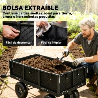Outsunny Carrito de Jardín con Ruedas Grandes Bolsa Impermeable Removible y Mango Giratorio Carga 300 kg 105x51x54 cm Negro(m-5)