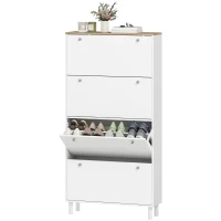 HOMCOM Dulap pentru Pantofi 32 Perechi cu 4 Sertare Rabatabile, Rafturi Reglabile, Modern, 80 x 23,5 x 157 cm, Alb(m-9)
