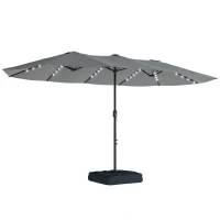 Outsunny Patio Umbrella Double-Sided Outdoor Umbrella with Solar Lights Base, Grey(m-1)