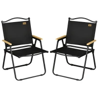 Outsunny Campingstühle, 2 x Strandstuhl, faltbar, Stahl, Holzoptik, Schwarz(m-1)