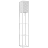 HOMCOM Lampă de Podea 2 în 1 Modernă cu 3 Rafturi, Soclu E27, 26 x 26 x 160 cm, Alb(m-1)