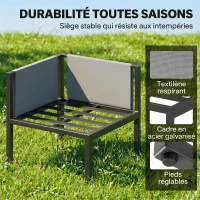 Outsunny Salon de Jardin Canapé d'Angle Extérieur 6 Pièces Coussins 10cm Table Haute et 2 Repose-pieds Gris(m-8)
