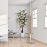 PawHut Ansamblu de Joacă pentru Pisici cu 4 Nivele și Înălțime Reglabilă, Maro, 43x27x228-260cm(m-6)