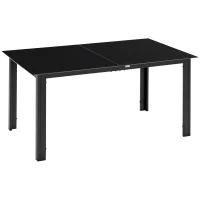 Outsunny Masă de Grădină cu Blat din Sticlă Securizată 150x90 cm pentru 6 Persoane, Masă de Luat Prânzul pentru Exterior, Dreptunghiulară, din Aluminiu, pentru Terasă, Balcon, Neagră(m-11)