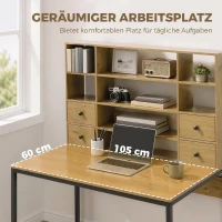 HOMCOM Computertisch mit 4 Schubladen und Regalen, Schreibtisch 105 cm, Naturholz(m-5)