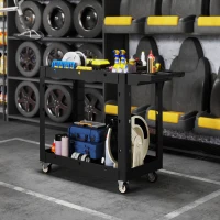 HOMCOM Chariot d'atelier servante atelier à 2 niveaux avec poignée latérale pour garage, entrepôt, outils de bricolage, noir(m-10)