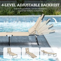 Outsunny Outdoor Foldable Sun Lounger, 4 Level Adjustable Backrest Reclining Sun Lounger Chair with Pillow and Reading Hole, Beige(m-4)