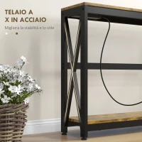 HOMCOM Consolle da Ingresso Stile Industriale con Prese di Corrente e USB, Legno e Acciaio, 100x24x75cm, Marrone(m-7)