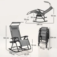 Outsunny Garden Rocking Chair Folding Recliner Outdoor Adjustable Sun Lounger Rocker Zero-Gravity Seat with Headrest Side Holder Patio Deck - Grey(m-3)