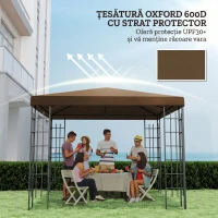 Outsunny Acoperire pentru Foișor de Grădină 3x3 m din Material Oxford 600D cu Orificii de Drenaj, Maro(m-6)