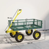 Outsunny Carrello da Giardino in Acciaio con Capacità 200 kg e Pareti Laterali Rimovibili, 104x54x51 cm, Verde e Giallo(m-3)