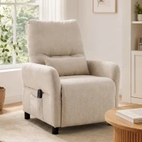 HOMCOM Poltrona relax com massagem & aquecimento, função reclinável, 2 bolsos laterais e apoio de pés extensível, Bege(m-5)