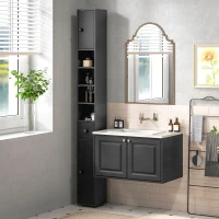 kleankin Colonne de rangement armoire haute pour salle de bain 1 tiroir 4 étagères réglables et 2 placards 20 x 20 x 180 cm noir(m-10)