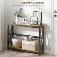 HOMCOM Consolle da Ingresso Stile Industriale con Prese di Corrente e USB, Legno e Acciaio, 100x24x75cm, Marrone(m-6)