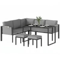 Outsunny Salon de Jardin Canapé d'Angle Extérieur 6 Pièces Coussins 10cm Table Haute et 2 Repose-pieds Gris(m-13)