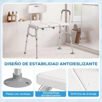 HOMCOM Banco Ducha de Transferencia con Reposabrazos y Respaldo Taburete de Baño Altura Ajustable 10 Niveles Carga 136 kg(m-6)
