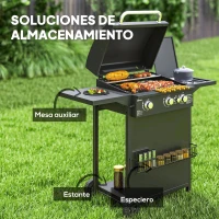 Outsunny Barbacoa de Gas con 3 Quemadores Parrilla para 5-9 Personas Quemador Lateral Termómetro y Ruedas 123x58x98 cm Negro(m-6)