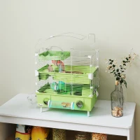 PawHut 3-Tier Hamster Cage with Transparent Top, Sand Bathroom, Exercise Wheel, Hideout Room, Tubes, 45 x 28 x 60 cm, Green(m-10)