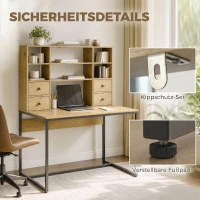 HOMCOM Computertisch mit 4 Schubladen und Regalen, Schreibtisch 105 cm, Naturholz(m-7)