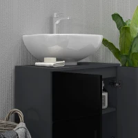 kleankin Mobile Sottolavabo Bagno per Piedistallo con Armadietto 2 Ante, 60x30x60cm, Nero(m-7)